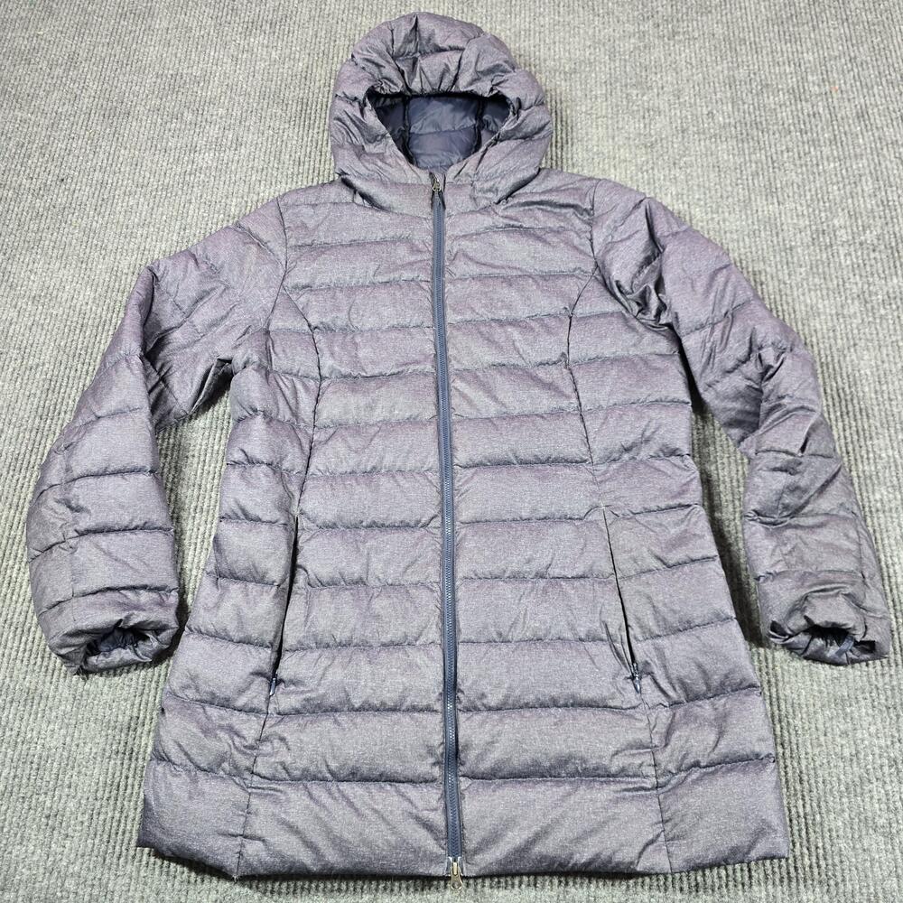 Eddie Bauer Coat Womens Large Hooded Down Puffer Mid Length Full Zip Outdoor